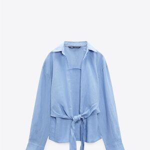 Zara Light Blue Tie-Front Blouse